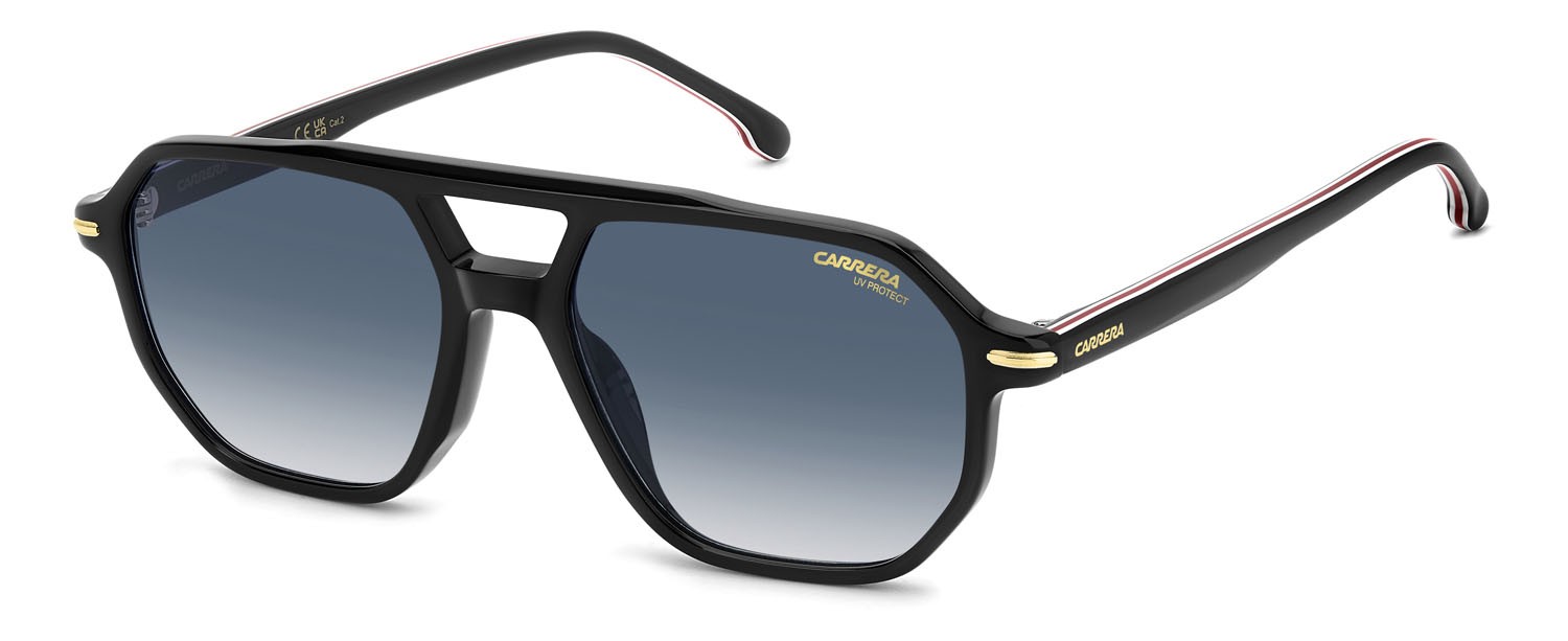 Sonnenbrillen Carrera 341/S 207600 (2M2 08) farbe black gold form rechteckig gläser dk blue shaded