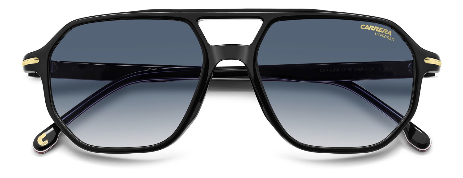 Sonnenbrillen Carrera 341/S 207600 (2M2 08) farbe black gold form rechteckig gläser dk blue shaded