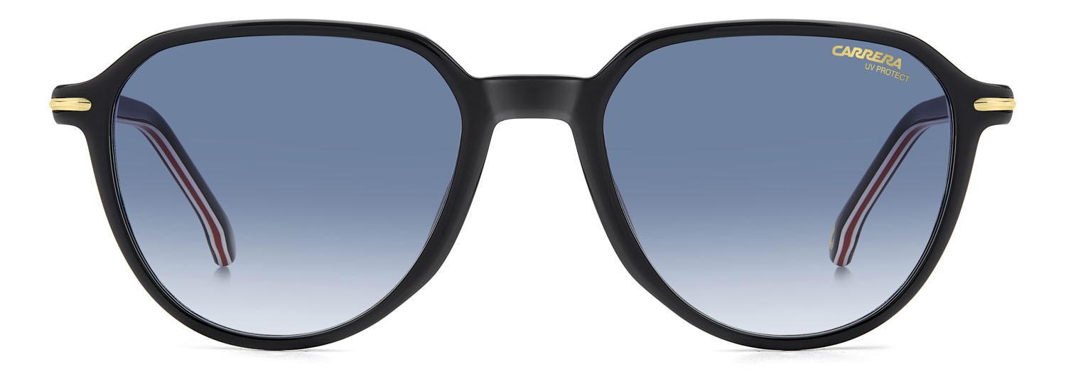 Sunglasses Carrera 342/S 207601 (2M2 08) color black gold shape pantos lenses dk blue shaded