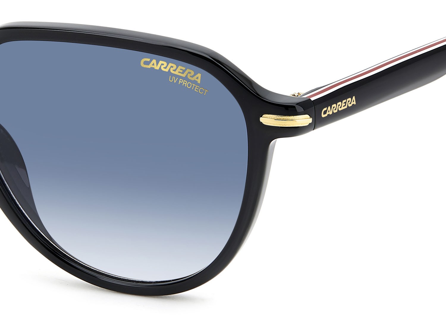 Sunglasses Carrera 342/S 207601 (2M2 08) color black gold shape pantos lenses dk blue shaded