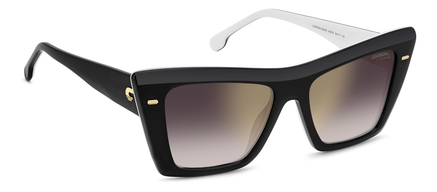 Occhiali da sole Carrera 3046/S 207626 (80S YK) colore black white forma rettangolare lenti gold mirror on burgundy shaded