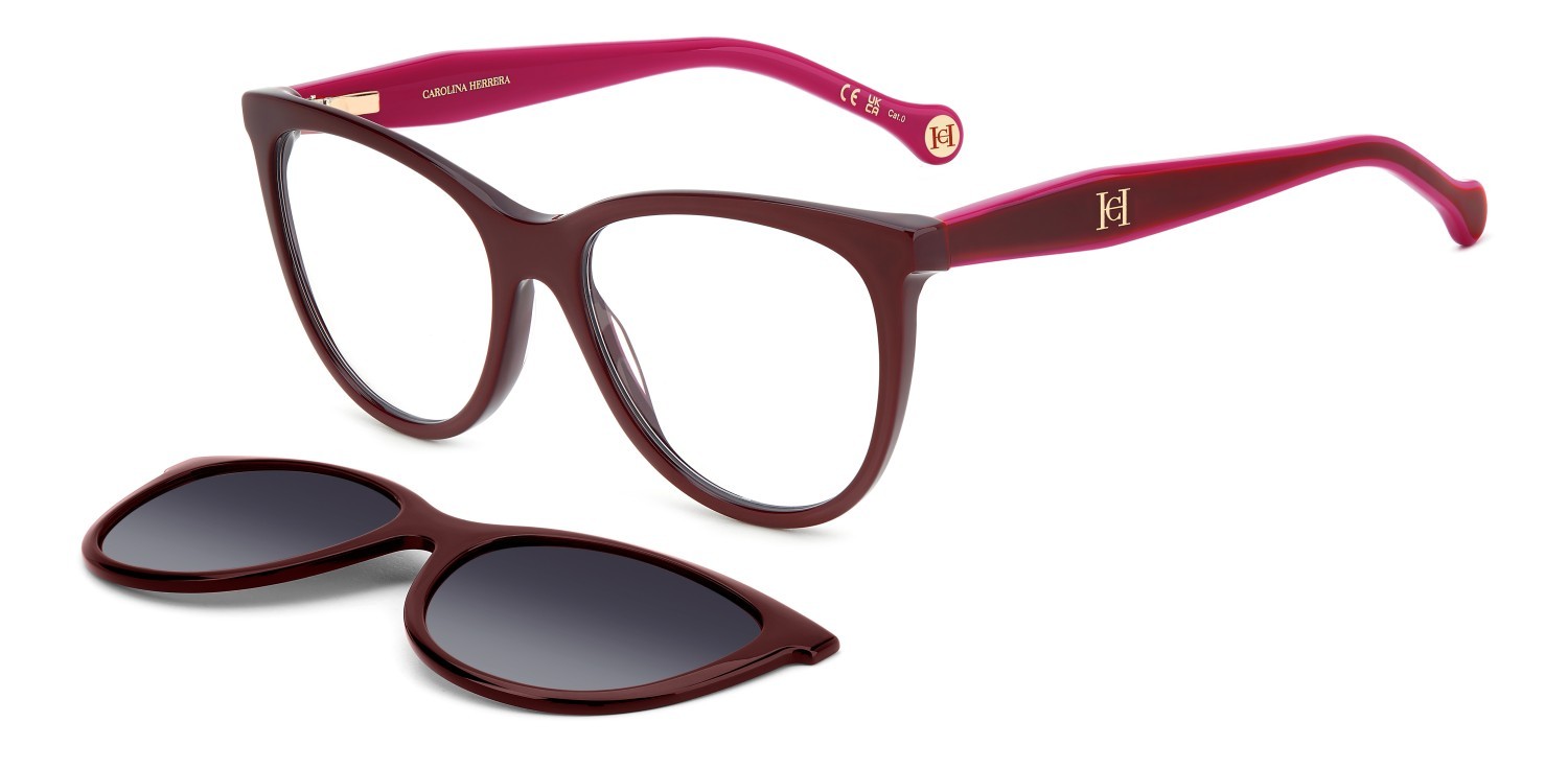 Eyeglasses Carolina Herrera Her 0259/CS 207641 LHF color burgundy shape cat eye lenses grey shaded polarized