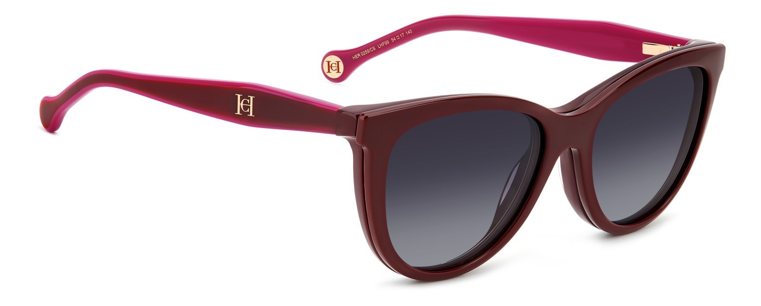 Eyeglasses Carolina Herrera Her 0259/CS 207641 LHF color burgundy shape cat eye lenses grey shaded polarized