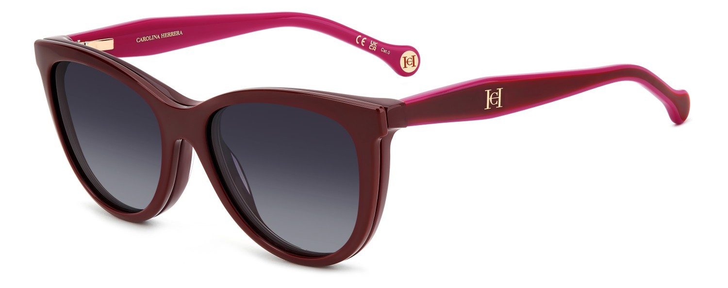 Eyeglasses Carolina Herrera Her 0259/CS 207641 LHF color burgundy shape cat eye lenses grey shaded polarized