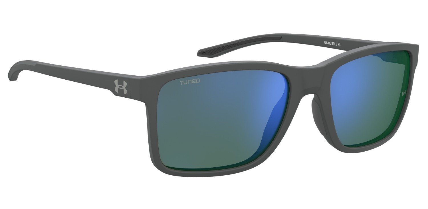 Sunglasses Under Armour Ua Hustle Xl 207704 RIW V8 color matte grey shape rectangle lenses green multilayer oleophobic
