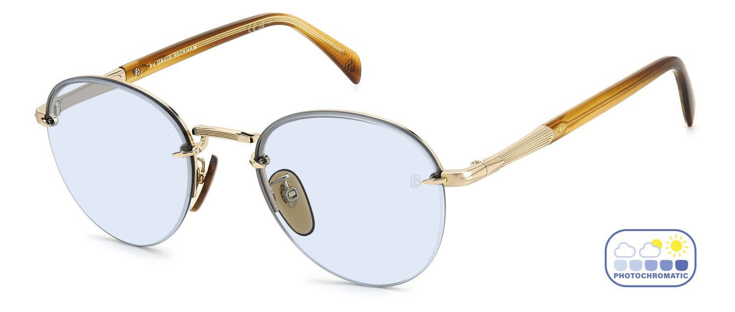 Sunglasses David Beckham Db 1173/S 207745 T5U QZ color gold brown horn shape pantos lenses azure photocromatic