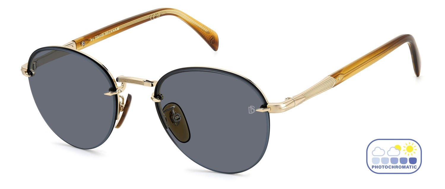 Sunglasses David Beckham Db 1173/S 207745 T5U QZ color gold brown horn shape pantos lenses azure photocromatic
