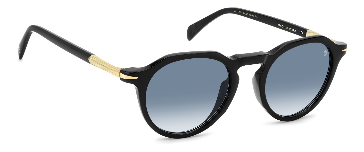 Sunglasses David Beckham Db 1171/S 207746 2M2 08 color black gold shape pantos lenses dk blue shaded