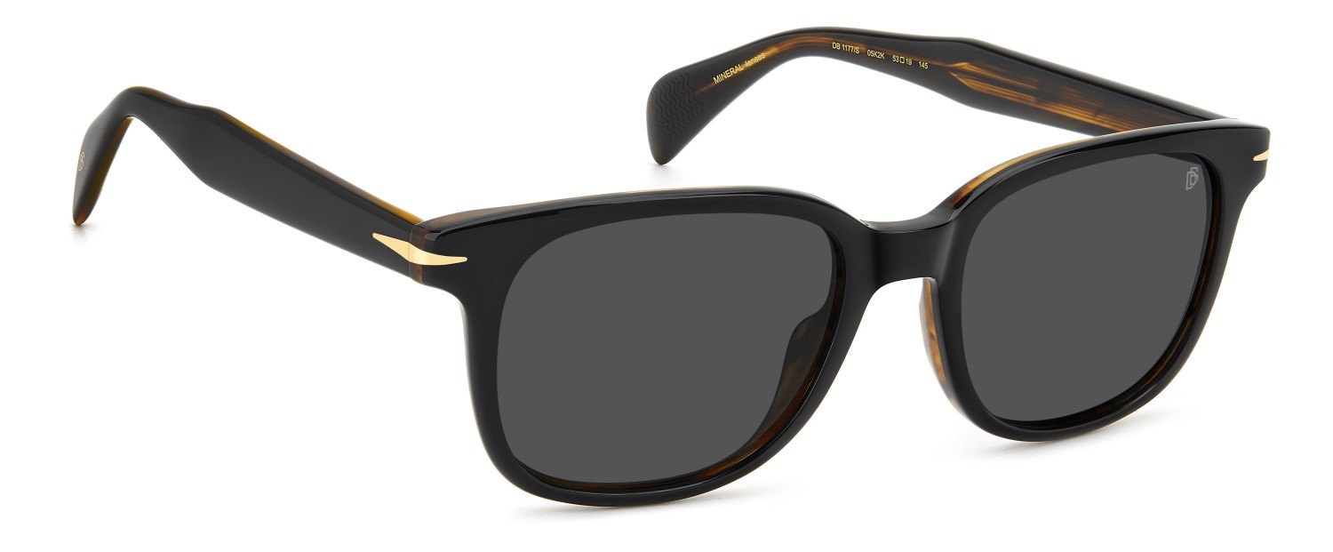 Sunglasses David Beckham Db 1177/S 207748 05K 2K color black striped brown shape rectangle lenses grey antireflex