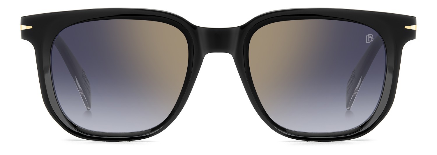 Sunglasses David Beckham Db 7133/S 207751 807 1V color black shape rectangle lenses blue shaded gold mirror