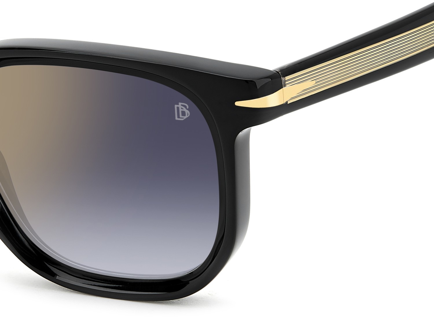 Sunglasses David Beckham Db 7133/S 207751 807 1V color black shape rectangle lenses blue shaded gold mirror