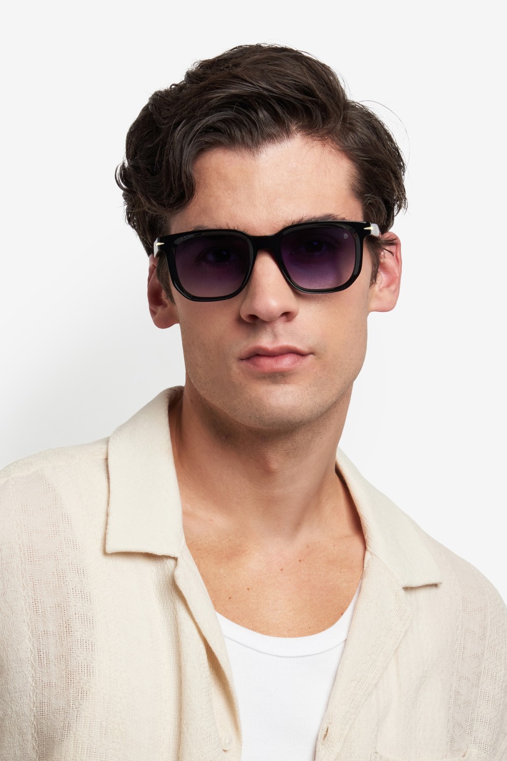 Sunglasses David Beckham Db 7133/S 207751 807 1V color black shape rectangle lenses blue shaded gold mirror
