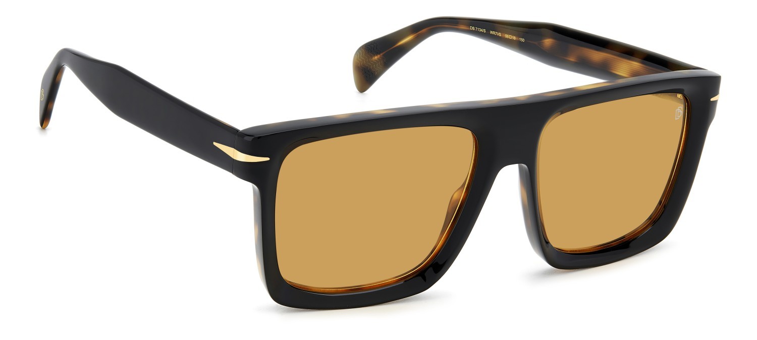 Sunglasses David Beckham Db 7134/S 207753 WR7 VS color black havana shape rectangle lenses orange hight contrast