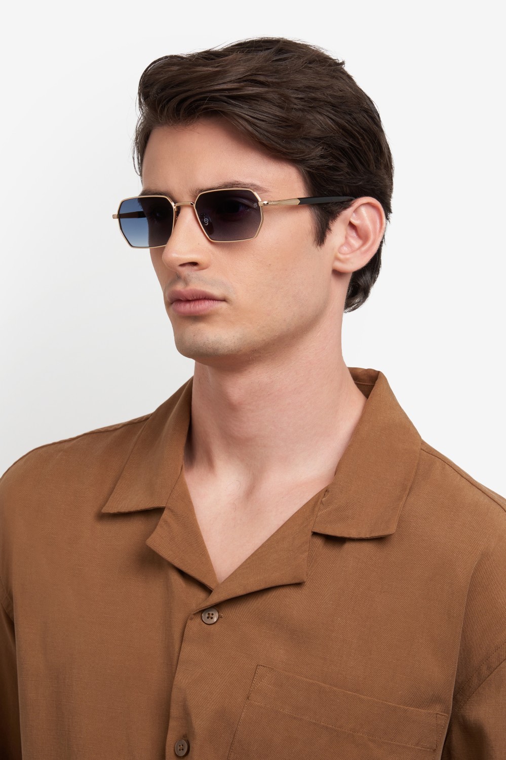 Sunglasses David Beckham Db 1174/S 207768 RHL 1V color gold black_ shape rectangle lenses blue shaded gold mirror