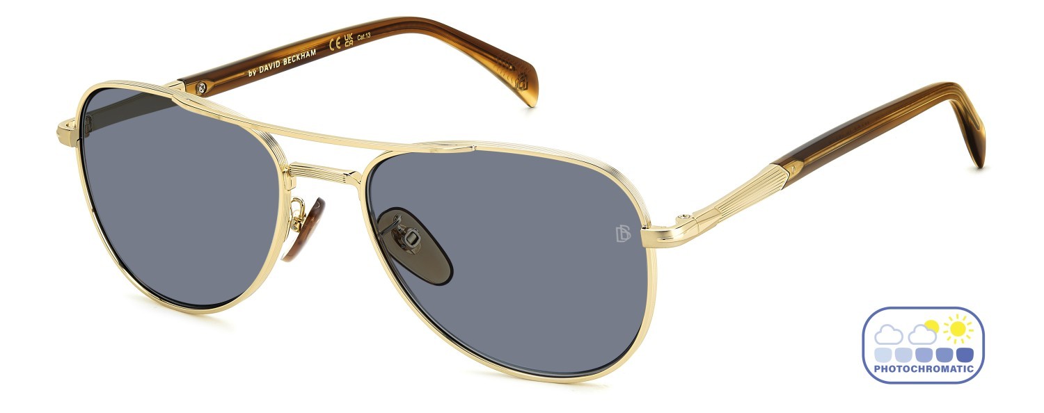 Sunglasses David Beckham Db 1175/S 207769 J5G QZ color gold shape aviator lenses azure photocromatic