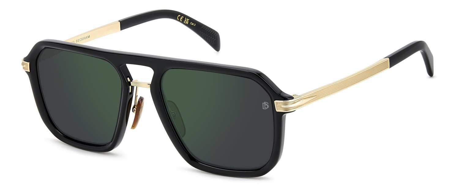 Sunglasses David Beckham Db 7136/S 207770 2M2 MT color black gold shape rectangle lenses green mirror