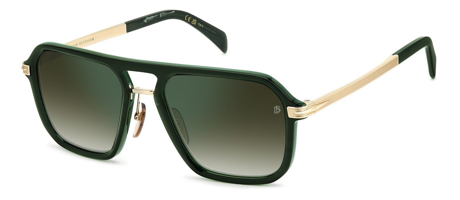 Sunglasses David Beckham Db 7136/S 207770 GC1 CS color green marble gold shape rectangle lenses green shaded green mirror