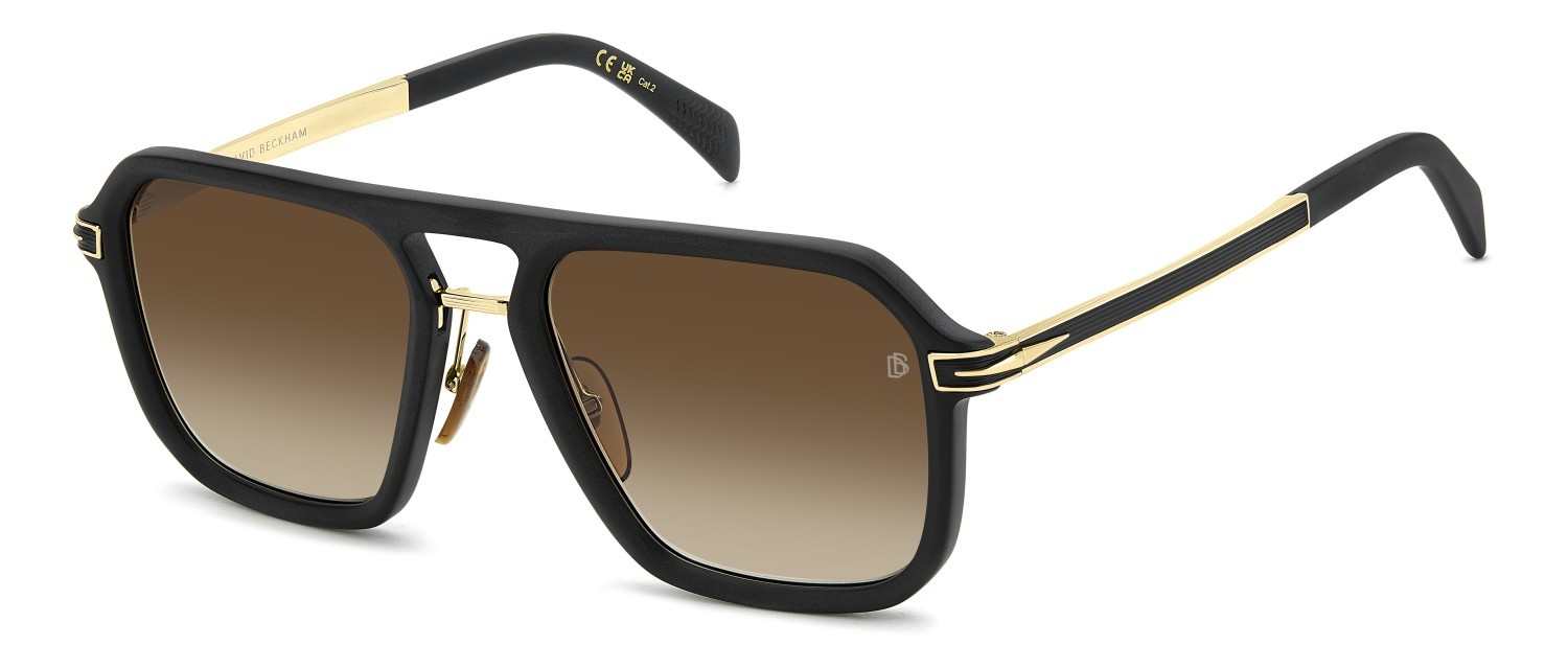 Sunglasses David Beckham Db 7136/S 207770 I46 86 color matte black gold shape rectangle lenses black brown green antireflex