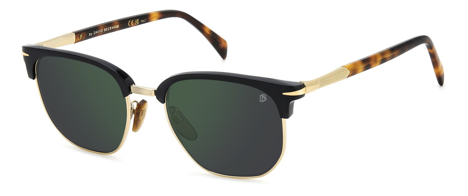 Sunglasses David Beckham Db 1176/G 207780 XWY MT color black havana gold shape rectangle lenses green mirror