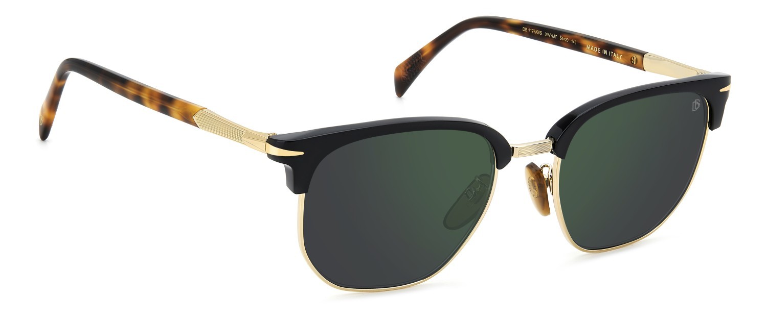 Sunglasses David Beckham Db 1176/G 207780 XWY MT color black havana gold shape rectangle lenses green mirror