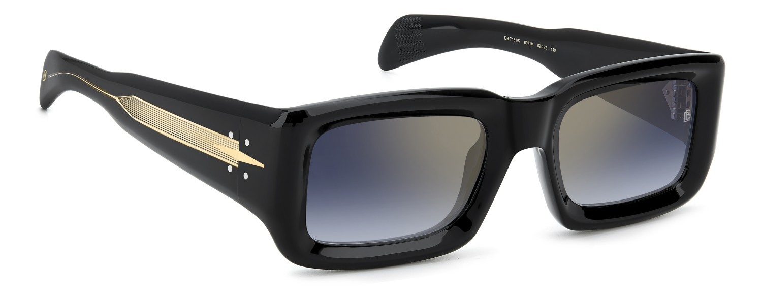 Sunglasses David Beckham Db 7131/S 207785 807 1V color black shape rectangle lenses blue shaded gold mirror