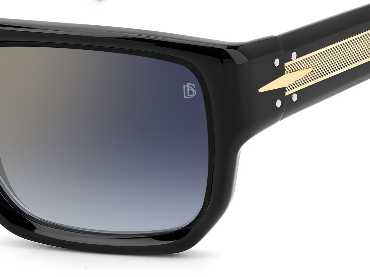 Sunglasses David Beckham Db 7132/S 207786 807 1V color black shape rectangle lenses blue shaded gold mirror