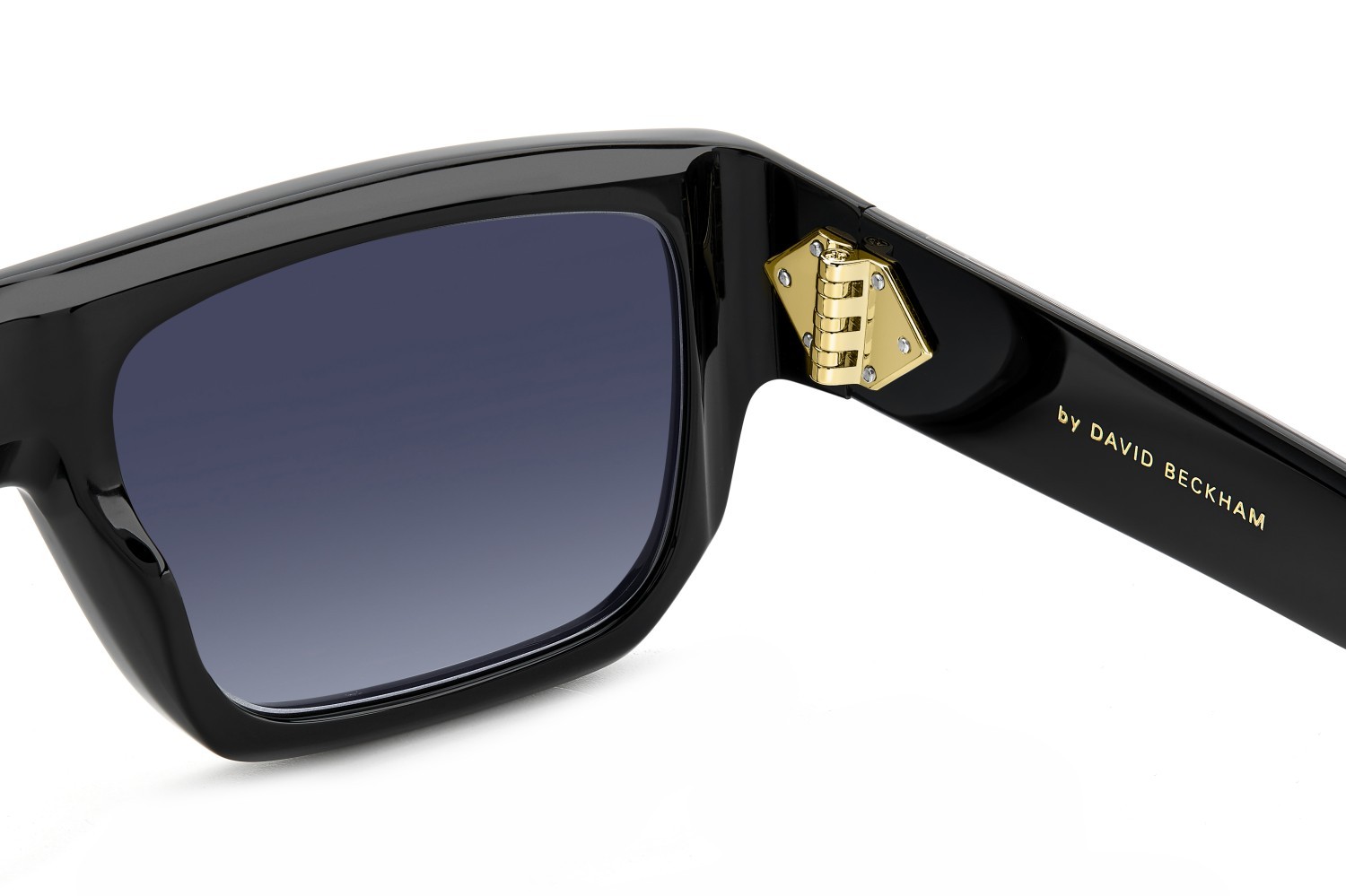 Sunglasses David Beckham Db 7132/S 207786 807 1V color black shape rectangle lenses blue shaded gold mirror