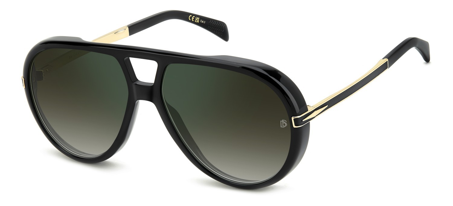 Sunglasses David Beckham Db 99/VOYAGER 207787 2M2 CS color black gold shape aviator lenses green shaded green mirror
