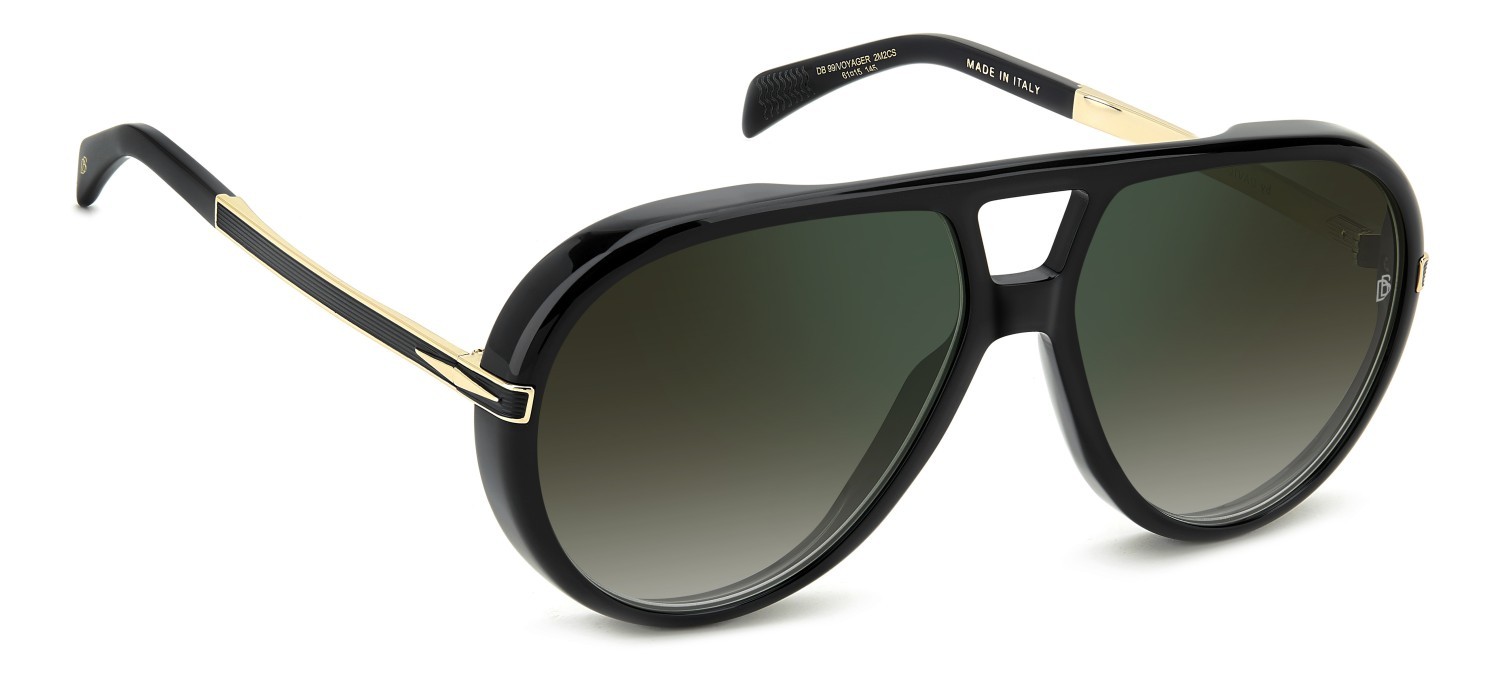 Sunglasses David Beckham Db 99/VOYAGER 207787 2M2 CS color black gold shape aviator lenses green shaded green mirror