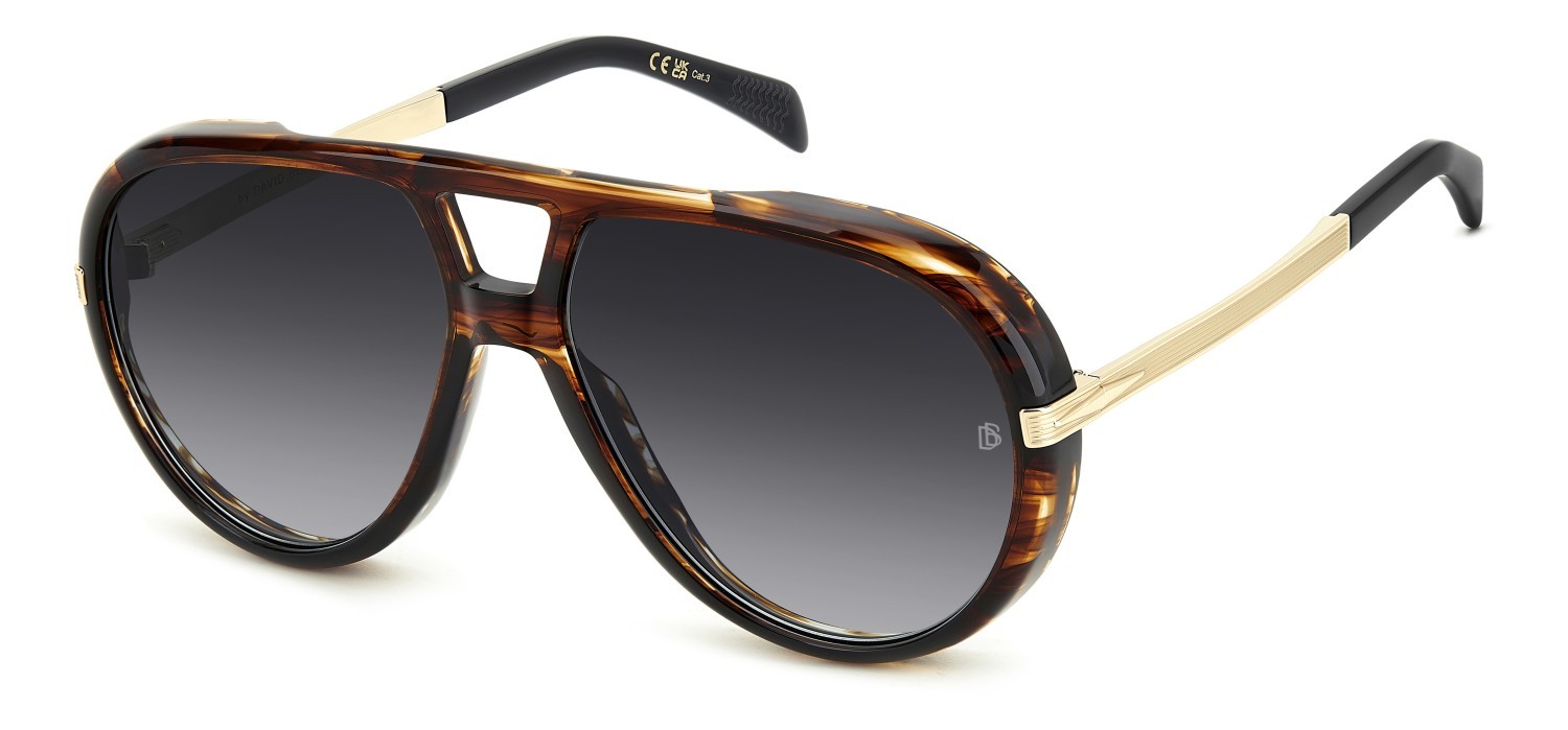Sunglasses David Beckham Db 99/VOYAGER 207787 HQZ 9O color brown horn gold shape aviator lenses dark grey shaded
