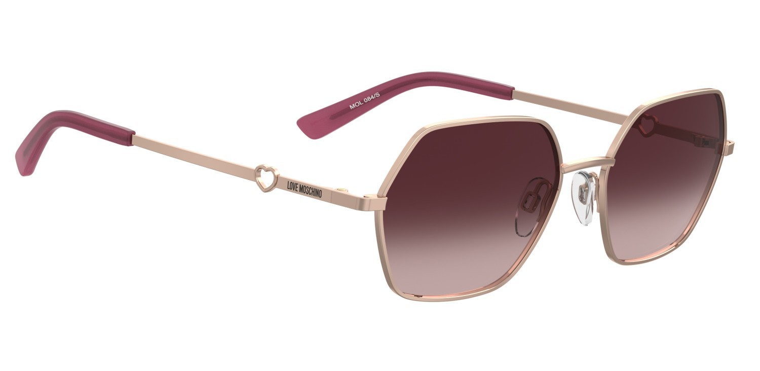 Sunglasses Moschino Love Mol084/S 207790 DDB UQ color gold copper shape square lenses burgundy shaded pink