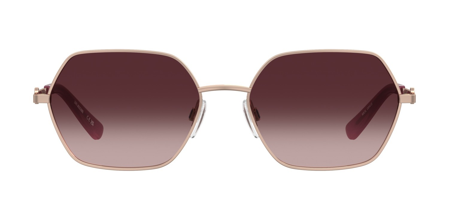 Sunglasses Moschino Love Mol084/S 207790 DDB UQ color gold copper shape square lenses burgundy shaded pink