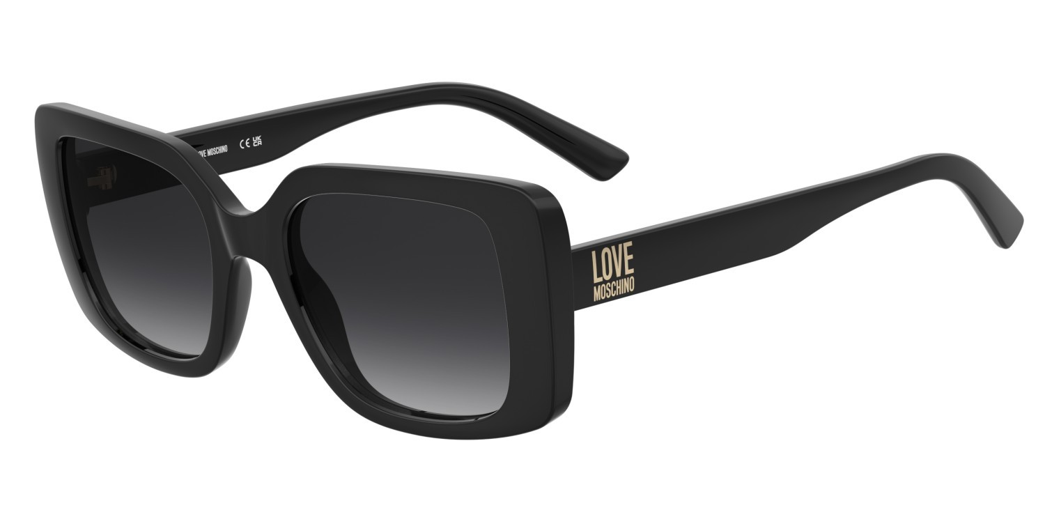 Sunglasses Moschino Love Mol090/S 207793 807 9O color black shape rectangle lenses dark grey shaded