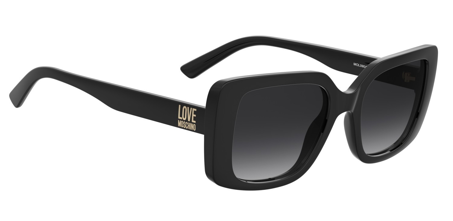 Sunglasses Moschino Love Mol090/S 207793 807 9O color black shape rectangle lenses dark grey shaded