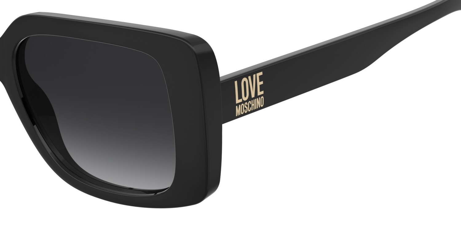 Sunglasses Moschino Love Mol090/S 207793 807 9O color black shape rectangle lenses dark grey shaded