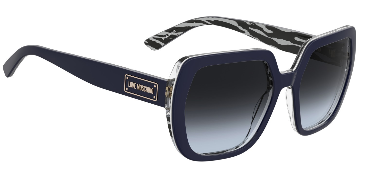 Sunglasses Moschino Love Mol082/S 207834 07W 9O color blue pattern grey shape square lenses dark grey shaded