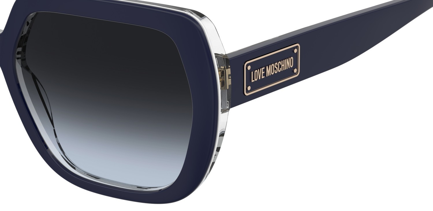 Sunglasses Moschino Love Mol082/S 207834 07W 9O color blue pattern grey shape square lenses dark grey shaded