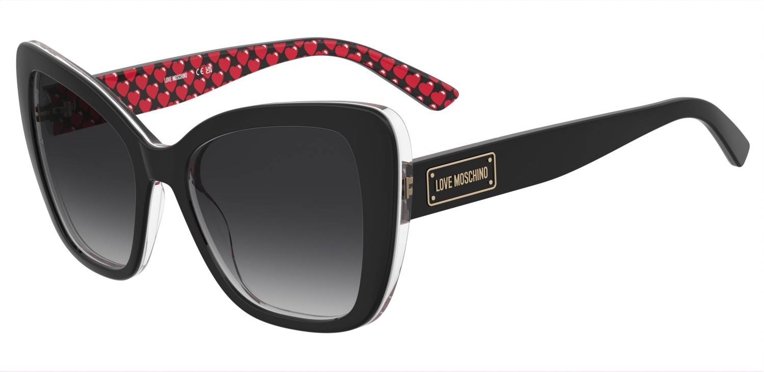 Sunglasses Moschino Love Mol083/S 207837 UYY 9O color black pattern red shape rectangle lenses dark grey shaded
