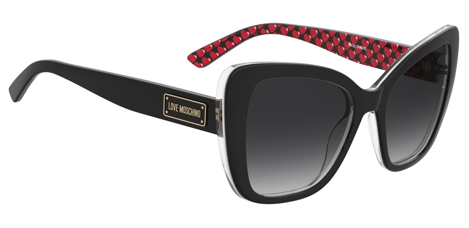 Sunglasses Moschino Love Mol083/S 207837 UYY 9O color black pattern red shape rectangle lenses dark grey shaded