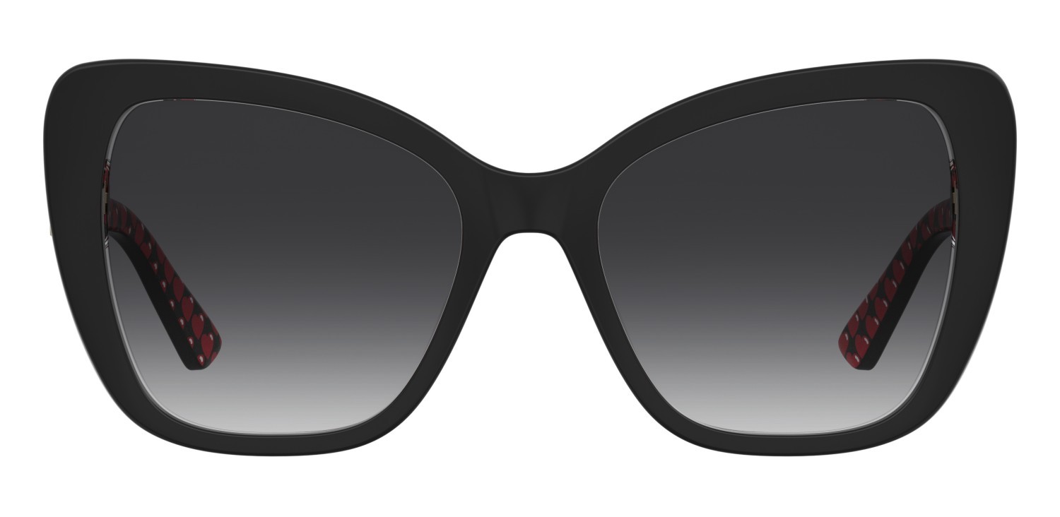 Sunglasses Moschino Love Mol083/S 207837 UYY 9O color black pattern red shape rectangle lenses dark grey shaded