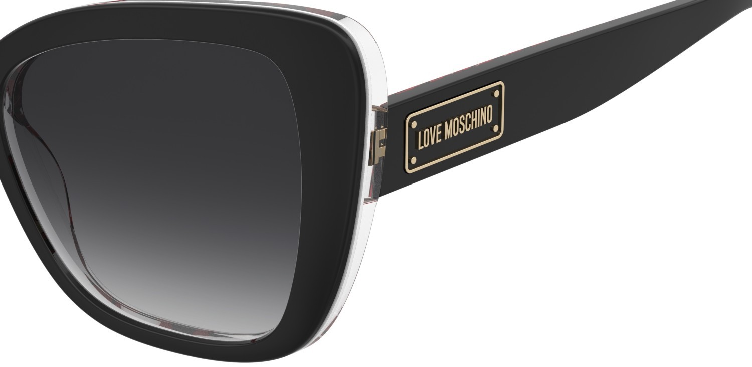 Sunglasses Moschino Love Mol083/S 207837 UYY 9O color black pattern red shape rectangle lenses dark grey shaded
