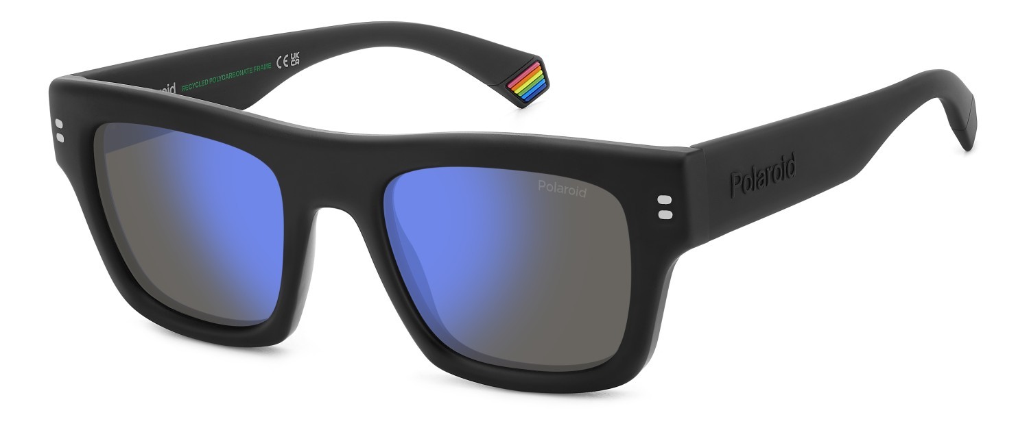 Sunglasses Polaroid Pld 6238/S 207840 003 5X color matte black shape rectangle lenses blue mirror polarized