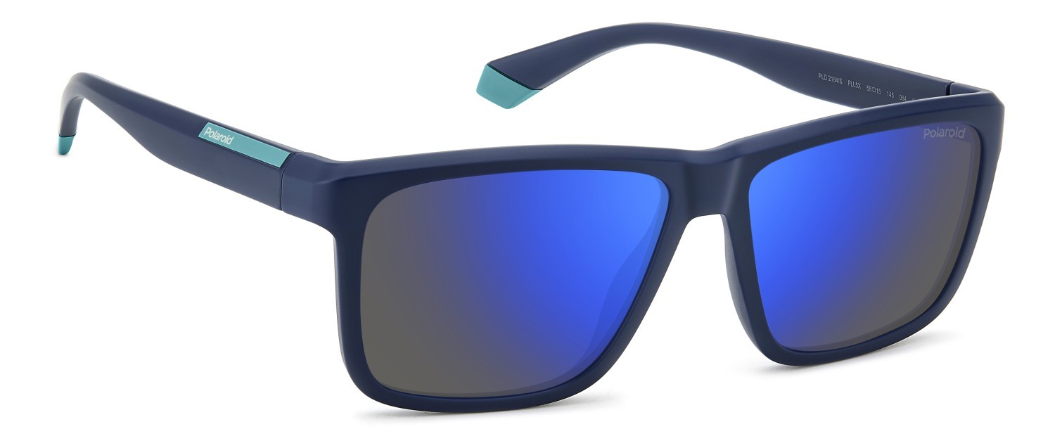 Sunglasses Polaroid Pld 2164/S 207855 FLL 5X color matte blue shape rectangle lenses blue mirror polarized