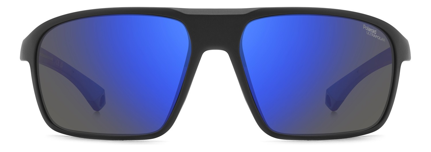 Sunglasses Polaroid Pld 7058/S 207856 0VK QG color matte black blue shape rectangle lenses blue mirror polarized high contrast