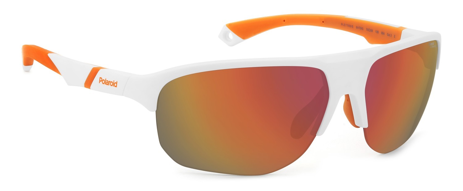 Sunglasses Polaroid Pld 7059/S 207857 6HT BG color matte white shape rectangle lenses red multilayer polarized hightcontrast