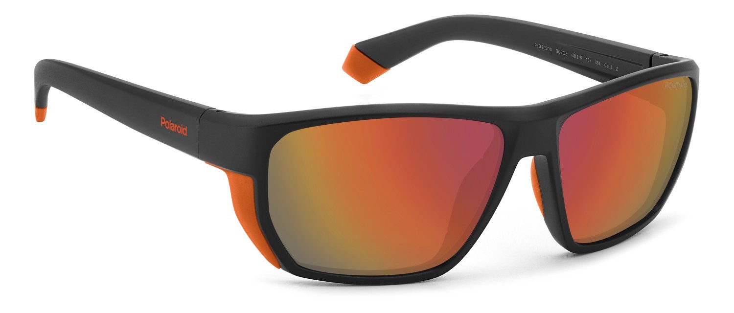 Sunglasses Polaroid Pld 7057/S 207859 RC2 OZ color matte black orange shape rectangle lenses red multilayer polarized