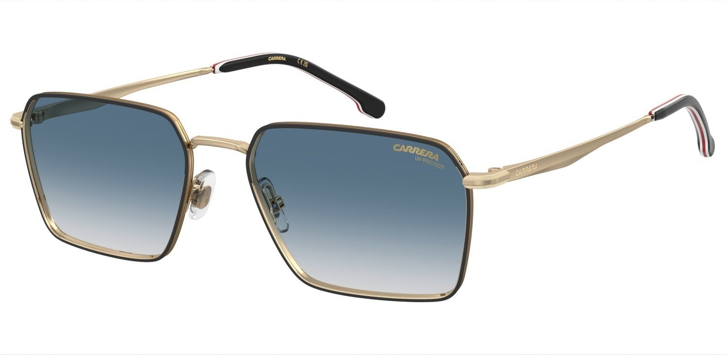 Occhiali da sole Carrera 356/S 207882 RHL 08 colore gold black_ forma rettangolare lenti dk blue shaded