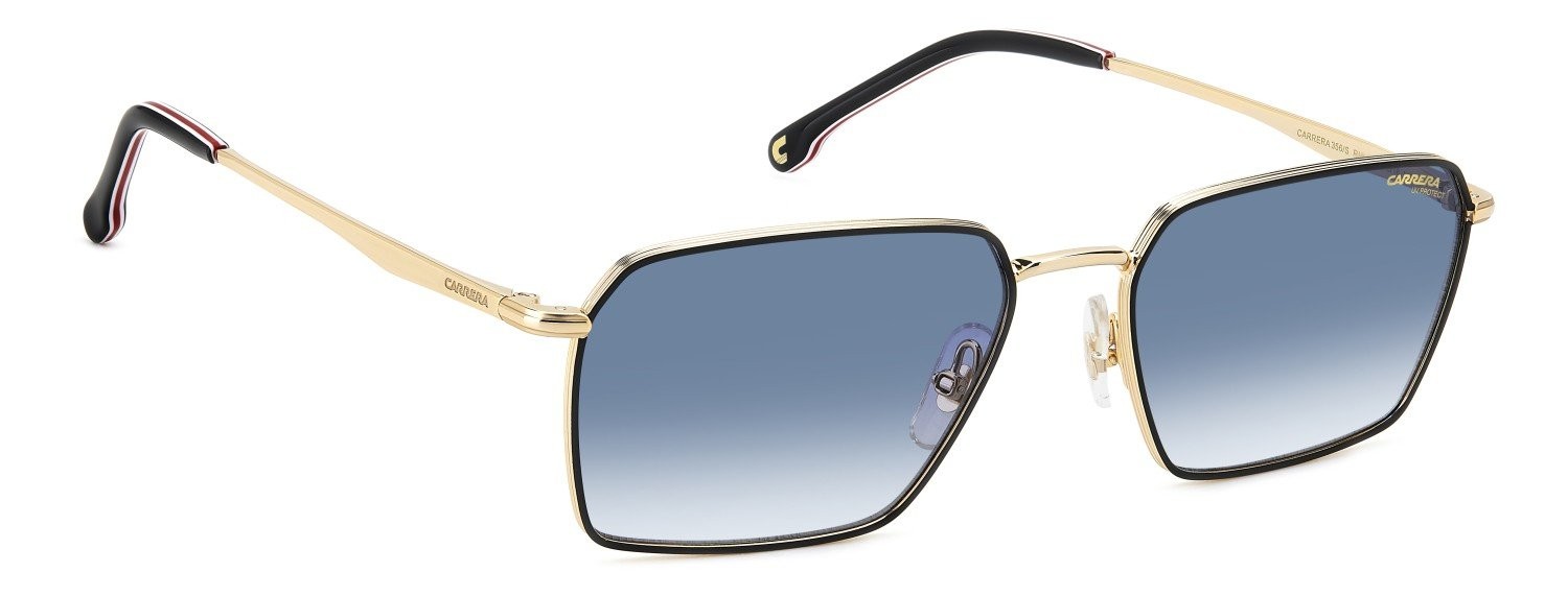 Occhiali da sole Carrera 356/S 207882 RHL 08 colore gold black_ forma rettangolare lenti dk blue shaded