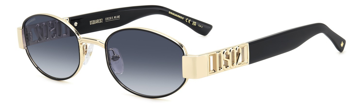 Occhiali da sole Dsquared2 D2 0155/S 207898 0NZ 08 colore matte gold black forma ovale lenti dk blue shaded