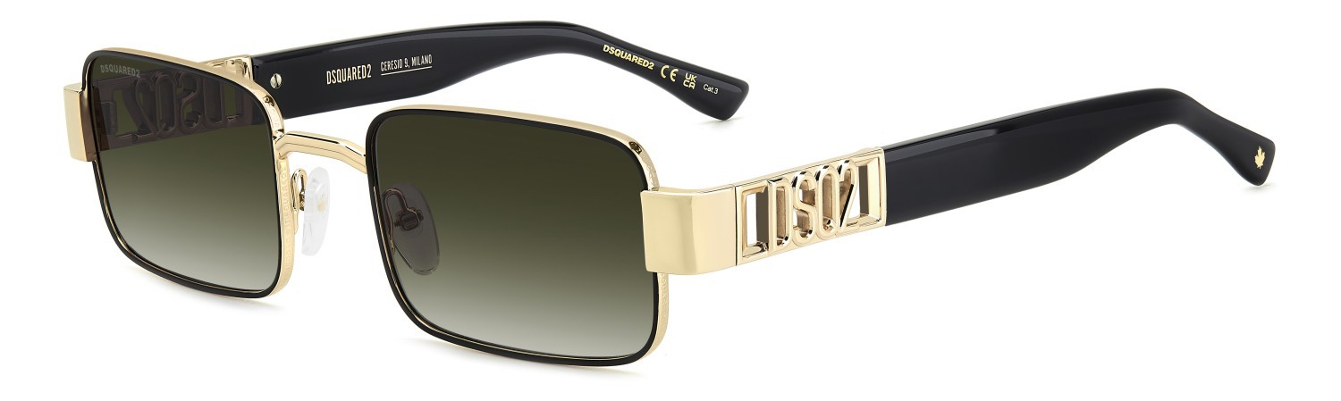 Occhiali da sole Dsquared2 D2 0156/S 207910 0NZ 9K colore matte gold black forma rettangolare lenti green shaded